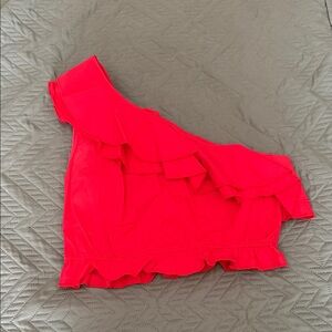 Pink Lily Red One-Shoulder Ruffle Crop Top